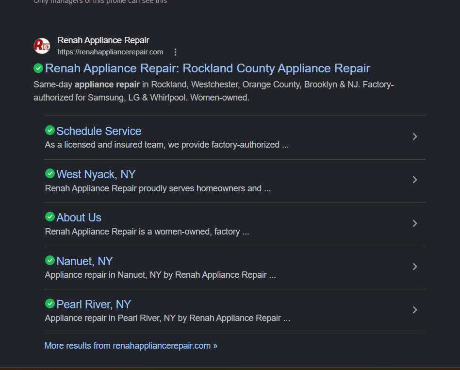 Google Search Showing Renah Appliance Repair